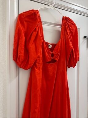 Billabong Vibrant Red/Orange Puff-Sleeve Midi Dress